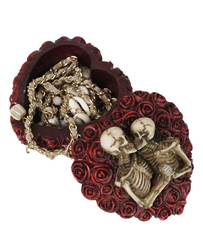 ebros gift Love Never Dies Gothic Skeleton Lovers on Red Rose Wreath Decorative Trinket Box