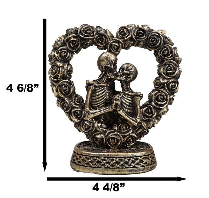 Ebros Gift Love Never Dies Roses On Heart Wreath Kissing Skeleton Couple Bronzed Figurine
