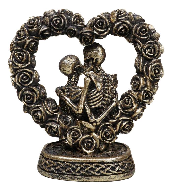 Ebros Gift Love Never Dies Roses On Heart Wreath Kissing Skeleton Couple Bronzed Figurine