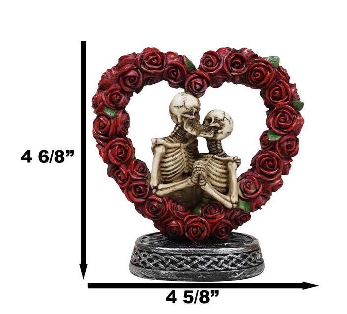 Ebros Gift Love Never Dies Roses On Heart Wreath Kissing Skeleton Couple Bronzed Figurine