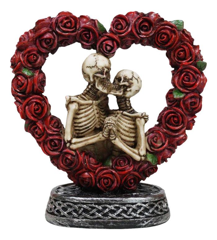 Ebros Gift Love Never Dies Roses On Heart Wreath Kissing Skeleton Couple Bronzed Figurine