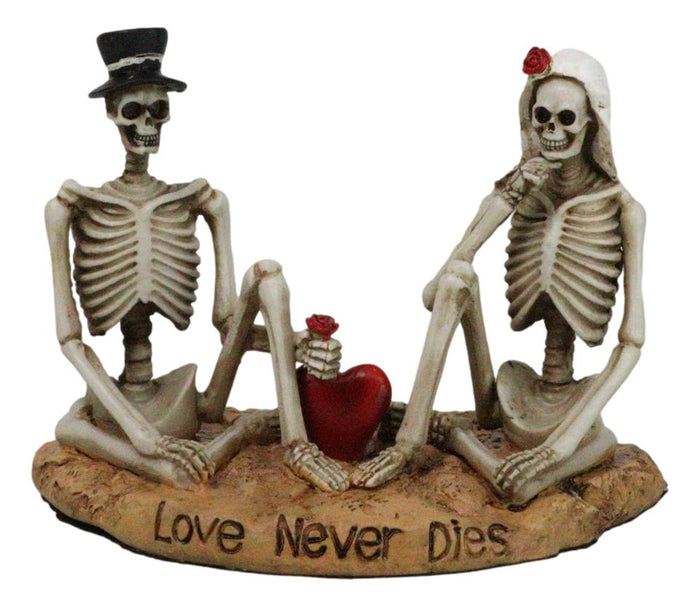 ebros gift Love Never Dies Skeleton Bridal Wedding Couple With Rose by Red Heart Figurine
