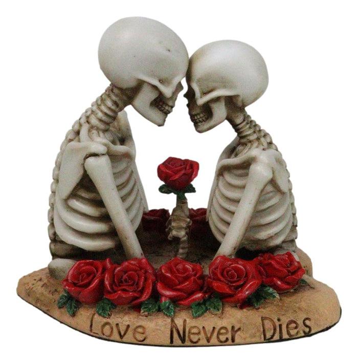 ebros gift Love Never Dies Skeleton Couple Holding A Stalk of Rose Figurine Cake Topper