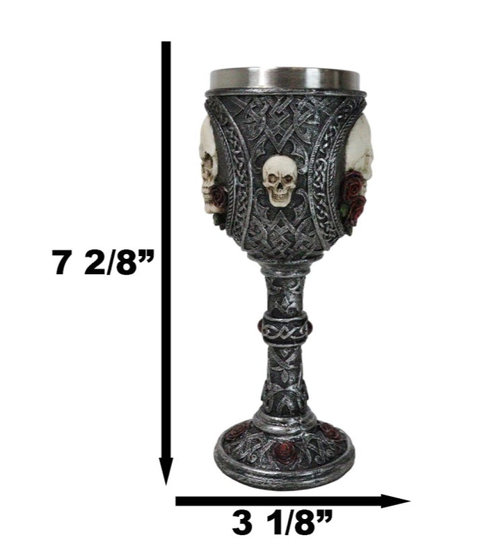 Ebros Gift Love Never Dies Sugar Skull On Bed Of Red Roses Wine Goblet With Celtic Knotwork