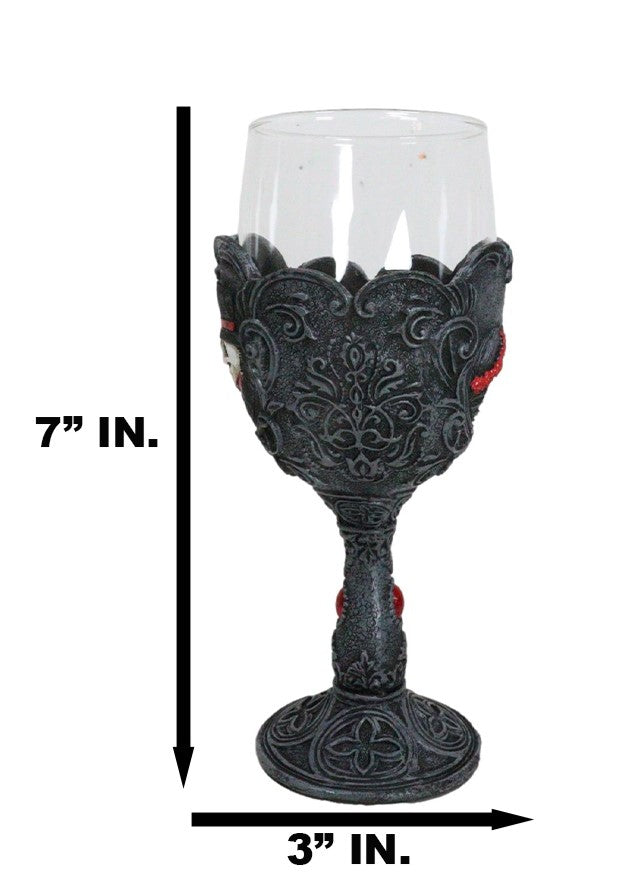 Ebros Gift Love Never Dies Wedding Bride Groom Skulls Scrollwork Wine Glass Chalice Goblet
