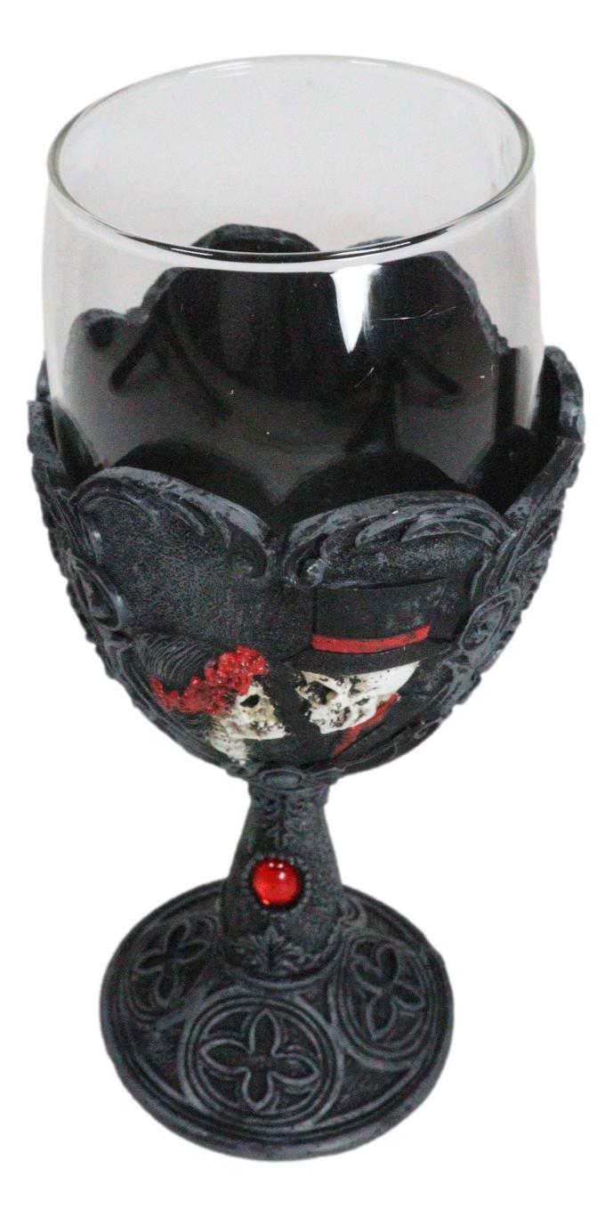 Ebros Gift Love Never Dies Wedding Bride Groom Skulls Scrollwork Wine Glass Chalice Goblet