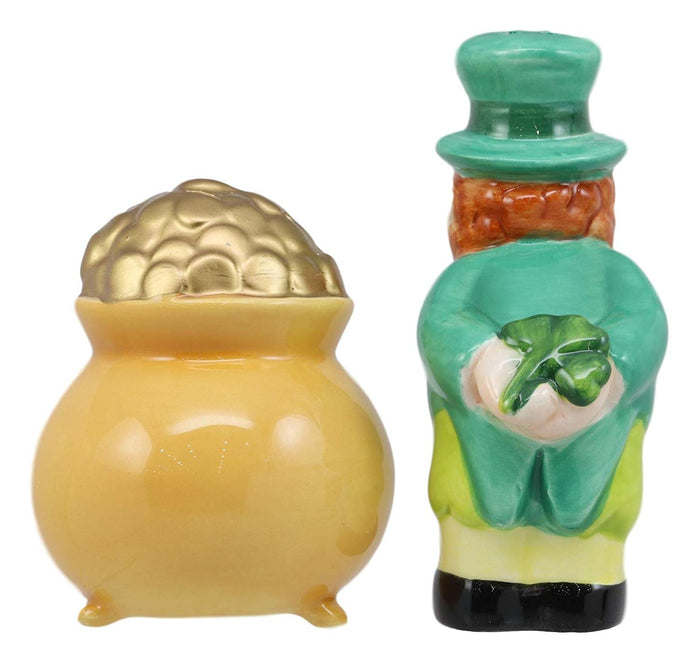 Ebros Gift Luck Of The Irish Leprechaun Kissing Pot Of Gold Ceramic Salt Pepper Shakers Set