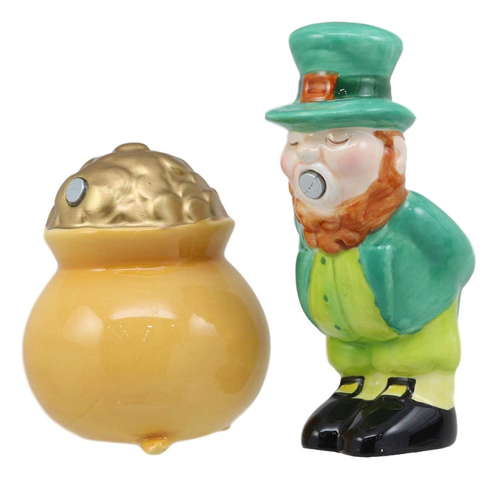 Ebros Gift Luck Of The Irish Leprechaun Kissing Pot Of Gold Ceramic Salt Pepper Shakers Set