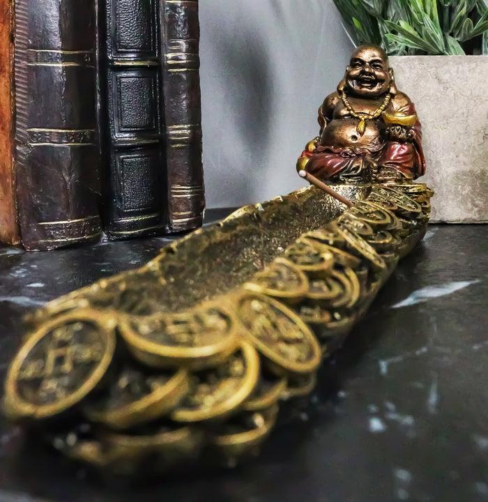 ebros gift Lucky Buddha Hotei Holding Gold Ingot And Wine Gourd Incense Holder Figurine