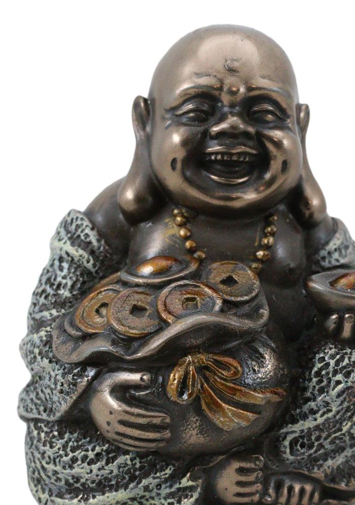 Ebros Gift Lucky Buddha With Golden Nugget & Coins Figurine Buddhism Eastern Enlightenment