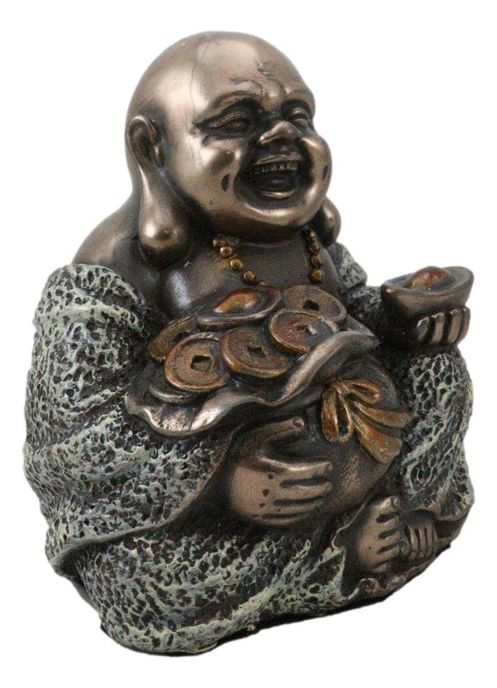 Ebros Gift Lucky Buddha With Golden Nugget & Coins Figurine Buddhism Eastern Enlightenment