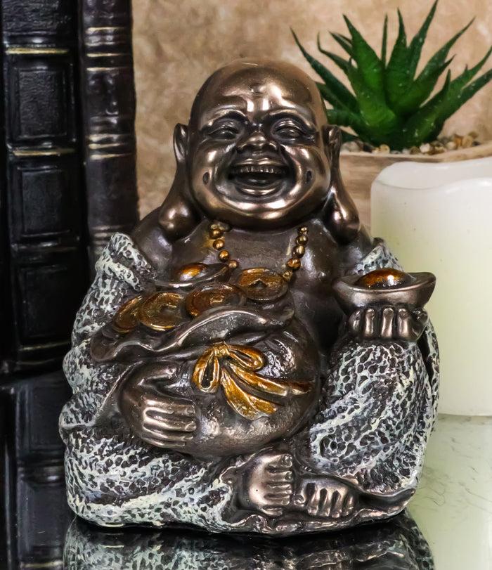 ebros gift Lucky Buddha With Golden Nugget & Coins Figurine Buddhism Eastern Enlightenment