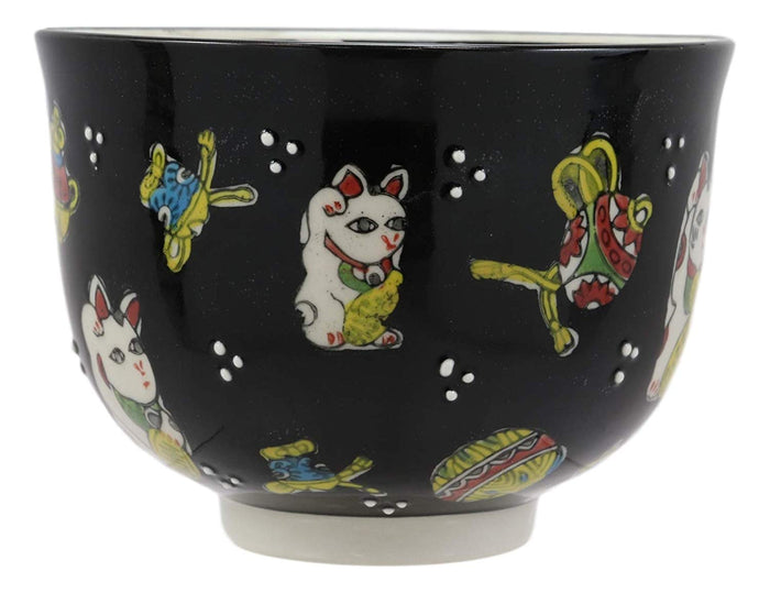 Ebros Gift Lucky Cat Japanese Maneki Neko Black Porcelain Ramen Bowl With Chopsticks Set