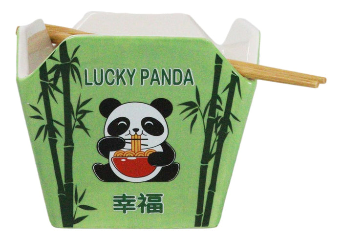 ebros gift Lucky Panda With Bamboo Ramen Takeout To Go Box Serving Bowl With Chopsticks Set