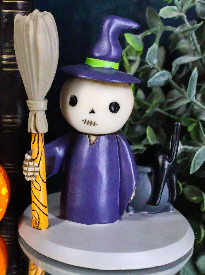 ebros gift Lucky Skeleton In Witch Costume And Broomstick Standing By Black Cat Figurine