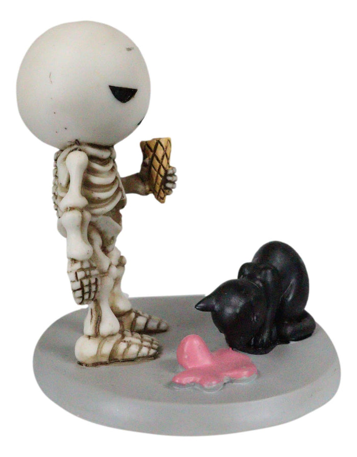 Ebros Gift Lucky The Skeleton Boy Dropping His Ice Cream By Mystical Black Cat Figurine