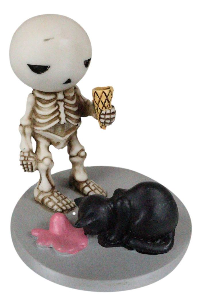Ebros Gift Lucky The Skeleton Boy Dropping His Ice Cream By Mystical Black Cat Figurine