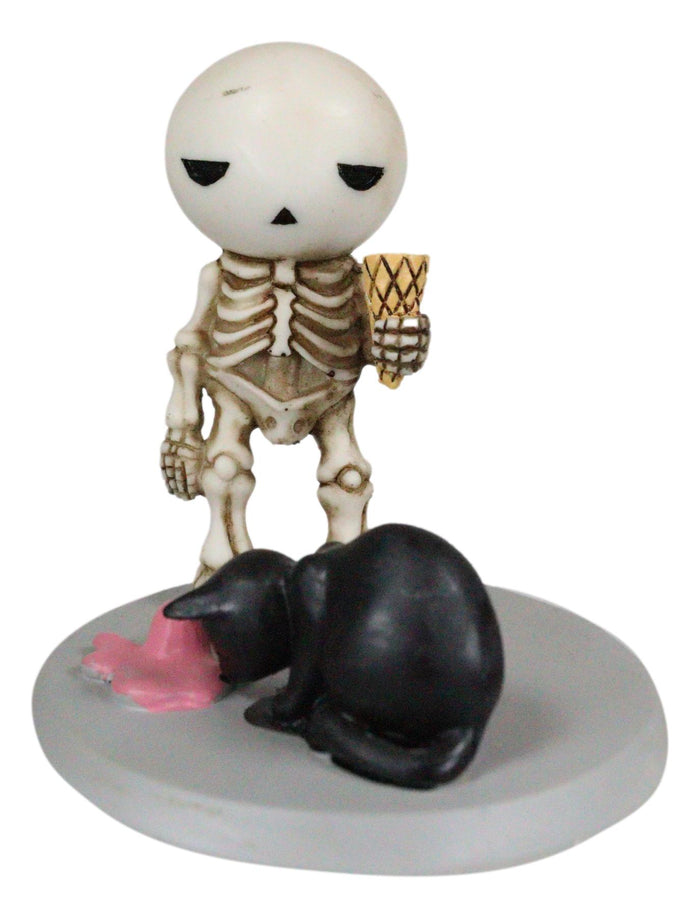 Ebros Gift Lucky The Skeleton Boy Dropping His Ice Cream By Mystical Black Cat Figurine