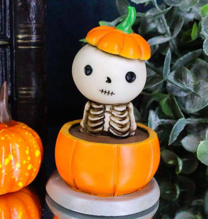 ebros gift Lucky The Skeleton Jack O Lantern Bathing in Chocolate Soup Pumpkin Figurine