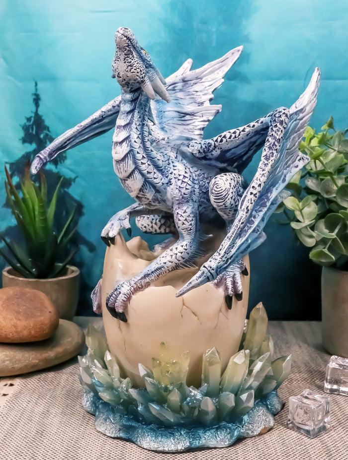 ebros gift Luna Shylo Arctic Frost Dragon Emerging From Frozen Crystal Egg Hatchling Statue