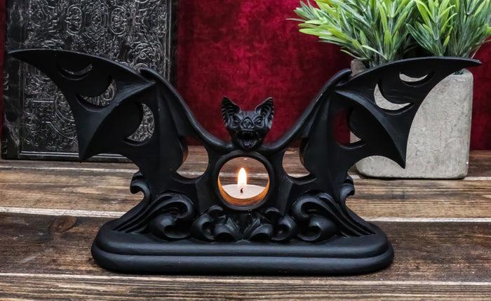 ebros gift Lunaeca Gothic Lunar Moon Phases Cutout Winged Vampire Bat Votive Candle Holder