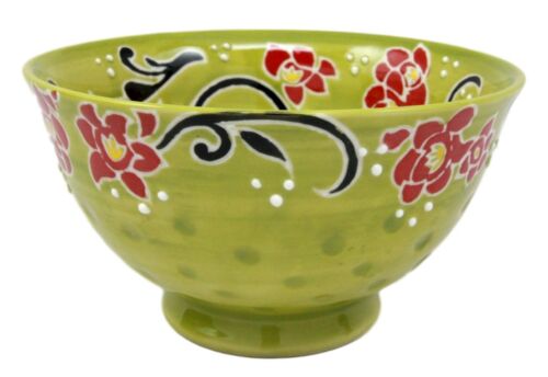 Ebros Gift Luxury Ottoman Style Textured Dining Bowls Set Of 4 Sunflower Green Tapestry