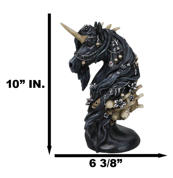 Ebros Gift Macabre Black Dark Unicorn Horse With Skeleton Bones And Skulls Bust Figurine
