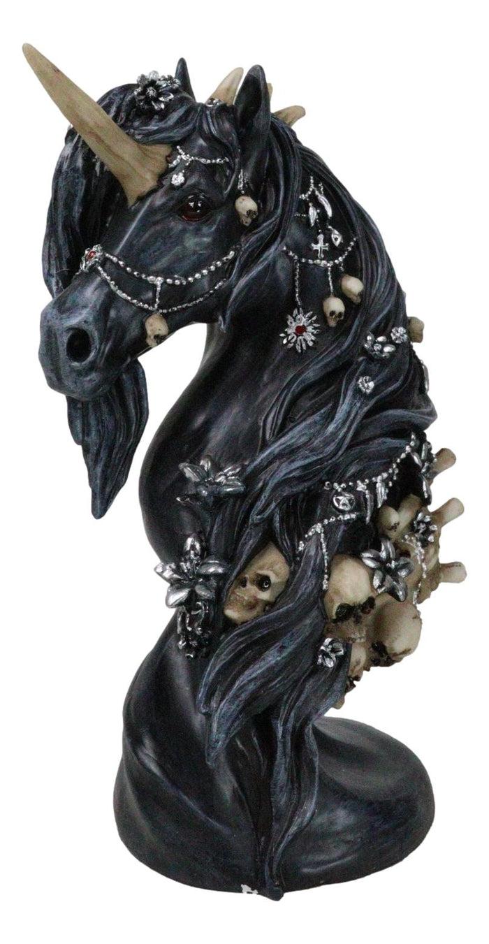 Ebros Gift Macabre Black Dark Unicorn Horse With Skeleton Bones And Skulls Bust Figurine