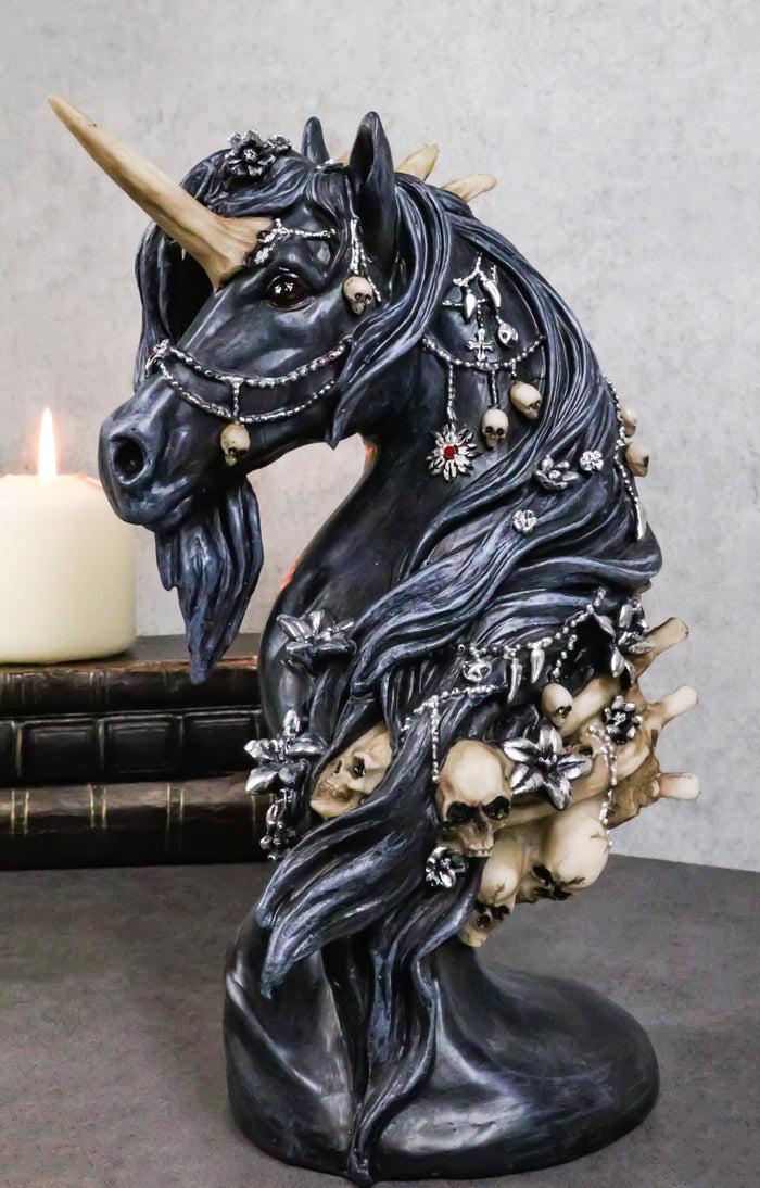 ebros gift Macabre Black Dark Unicorn Horse With Skeleton Bones And Skulls Bust Figurine