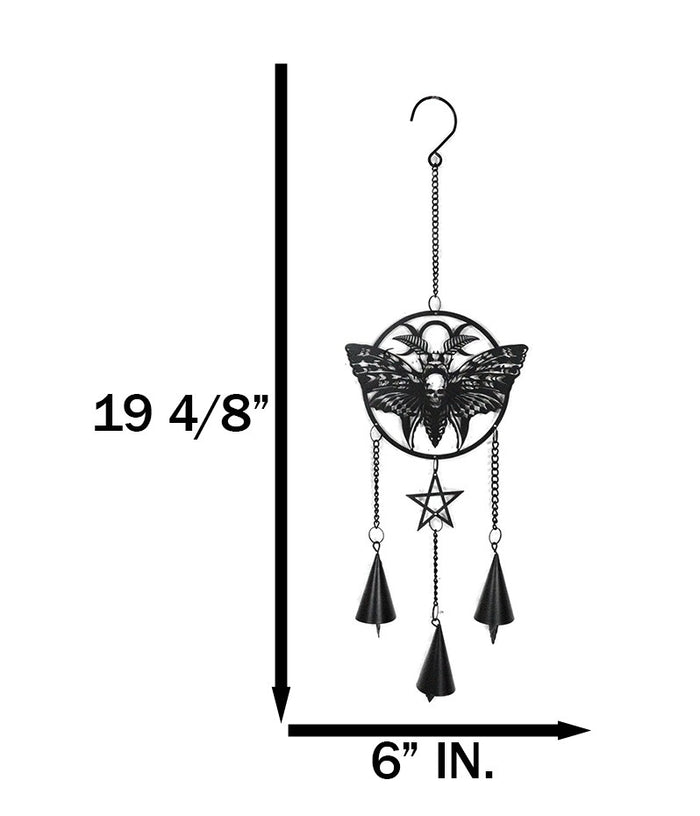 Ebros Gift Macabre Death's Head Skull Black Moth Pentagram Wall Hanging Decoration Chime