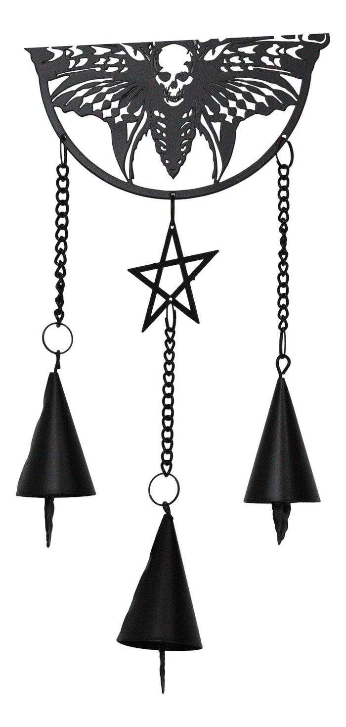 Ebros Gift Macabre Death's Head Skull Black Moth Pentagram Wall Hanging Decoration Chime