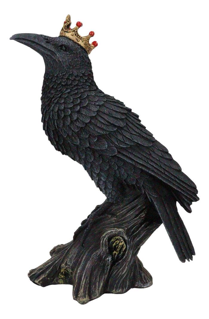 Ebros Gift Macabre Gothic Royal Crowned Raven King Perching On Tree Stump Figurine 6.5"H