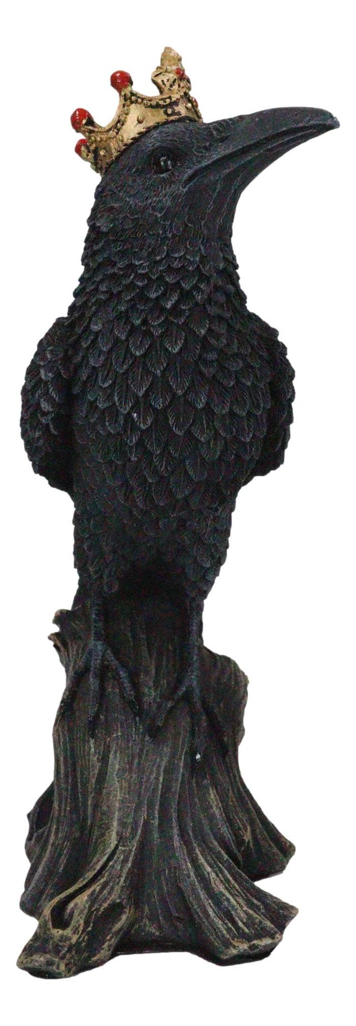 Ebros Gift Macabre Gothic Royal Crowned Raven King Perching On Tree Stump Figurine 6.5"H