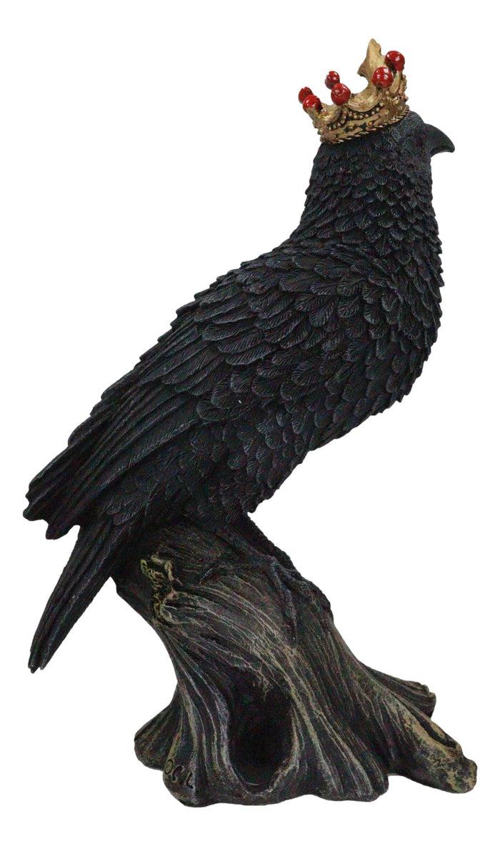 Ebros Gift Macabre Gothic Royal Crowned Raven King Perching On Tree Stump Figurine 6.5"H