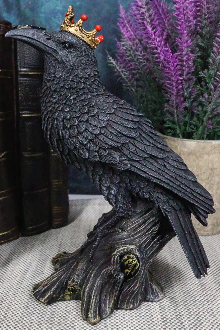 ebros gift Macabre Gothic Royal Crowned Raven King Perching On Tree Stump Figurine 6.5"H