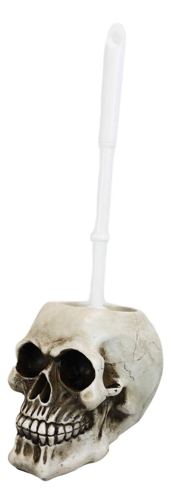 Ebros Gift Macabre Grinning Skull Cranium Toilet Brush & Base Holder Bathroom 2 Piece Set