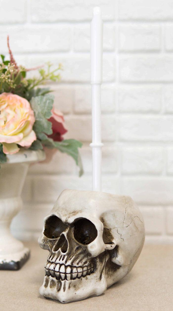 Ebros Gift Macabre Grinning Skull Cranium Toilet Brush & Base Holder Bathroom 2 Piece Set