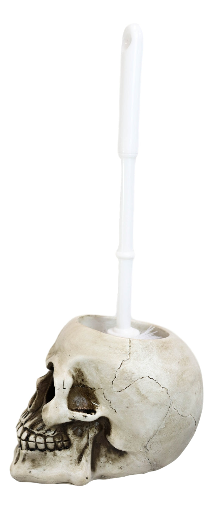 Ebros Gift Macabre Grinning Skull Cranium Toilet Brush & Base Holder Bathroom 2 Piece Set