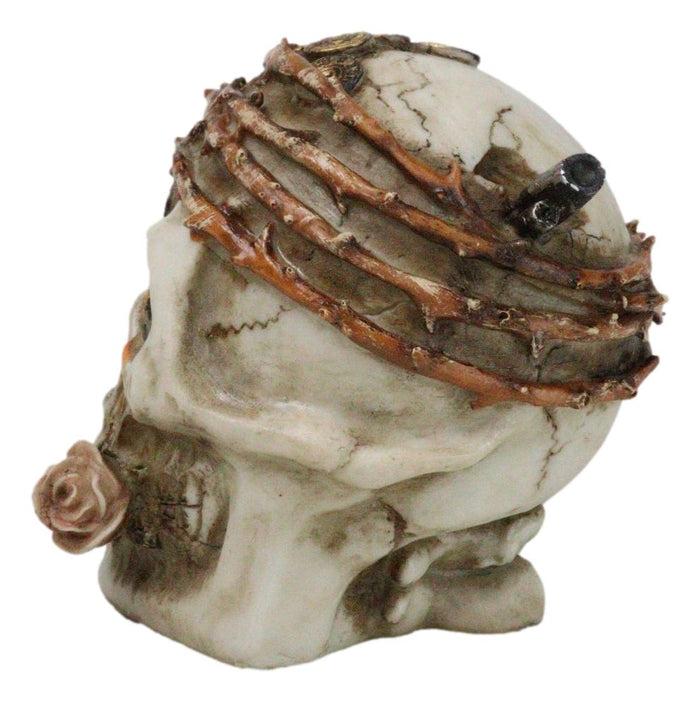 Ebros Gift Macabre Pirate Captain Skull With Thorns Revolver Gun And Pink Rose Figurine