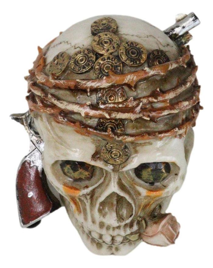 Ebros Gift Macabre Pirate Captain Skull With Thorns Revolver Gun And Pink Rose Figurine