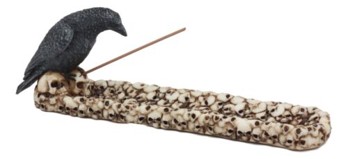 Ebros Gift Macabre Raven Crow Perching On Heap Of Skull Incense Burner Or Holder