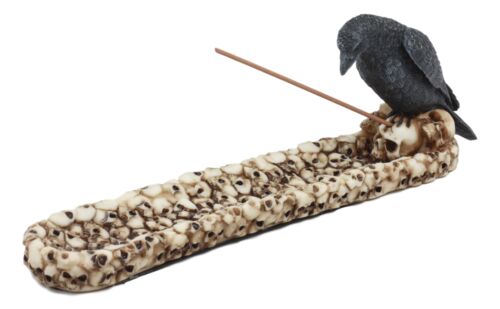 Ebros Gift Macabre Raven Crow Perching On Heap Of Skull Incense Burner Or Holder