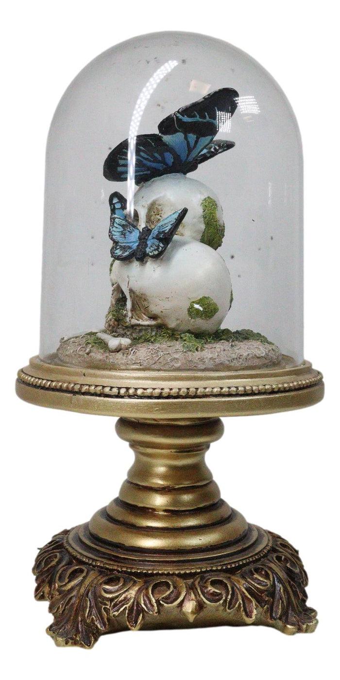 Ebros Gift Macabre Skulls Graveyard With Monarch Butterflies In Glass Cloche Figurine