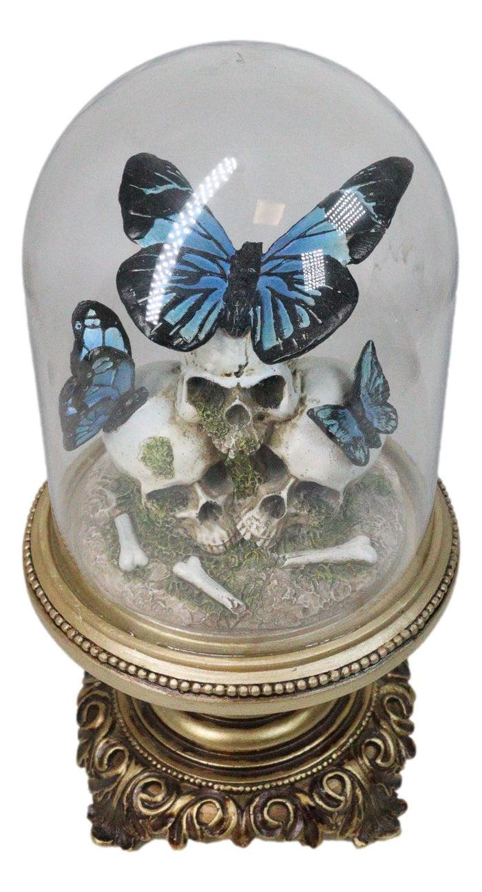 Ebros Gift Macabre Skulls Graveyard With Monarch Butterflies In Glass Cloche Figurine