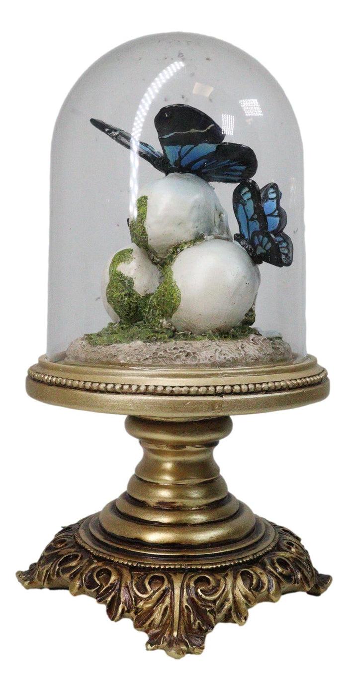 Ebros Gift Macabre Skulls Graveyard With Monarch Butterflies In Glass Cloche Figurine