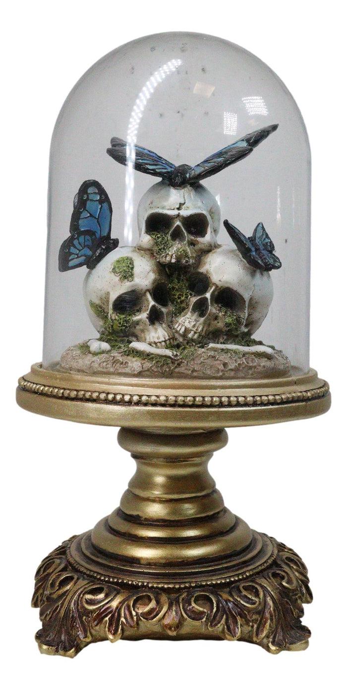 ebros gift Macabre Skulls Graveyard with Monarch Butterflies in Glass Cloche Figurine