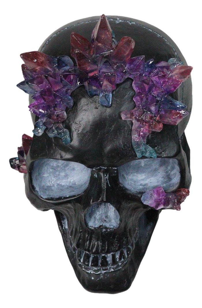 Ebros Gift Macabre Wicca Magic Purple Hues Crystals Black Cranium Skull Figurine