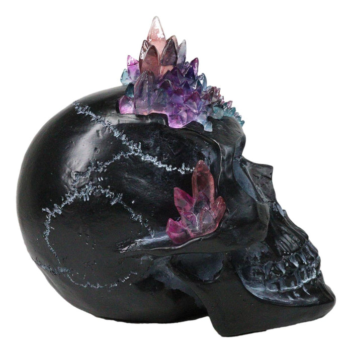 Ebros Gift Macabre Wicca Magic Purple Hues Crystals Black Cranium Skull Figurine
