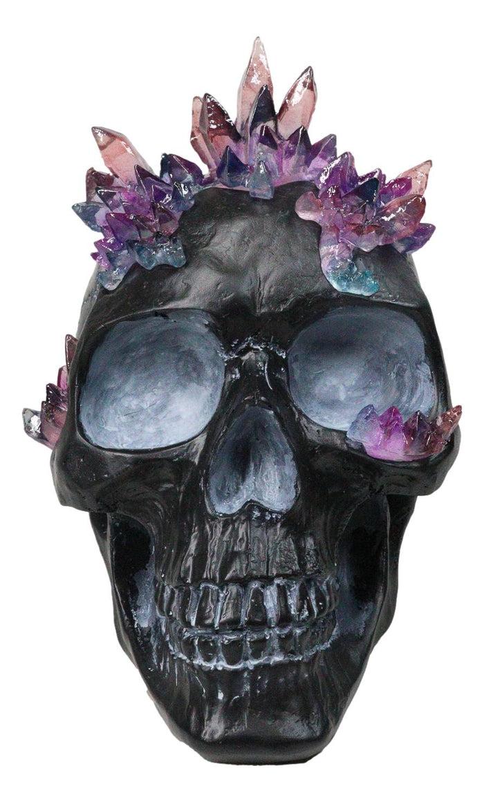Ebros Gift Macabre Wicca Magic Purple Hues Crystals Black Cranium Skull Figurine