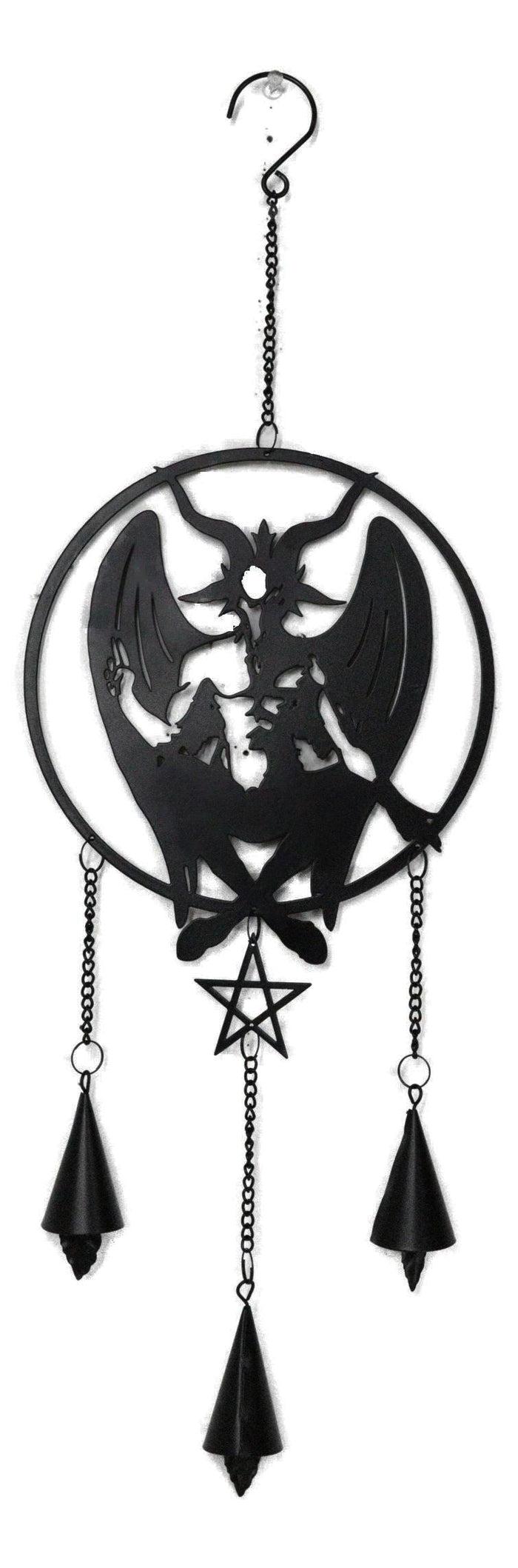 ebros gift Macabre Wicca Sabbatic Goat Baphomet Pentagram Wall Hanging Decoration Chime